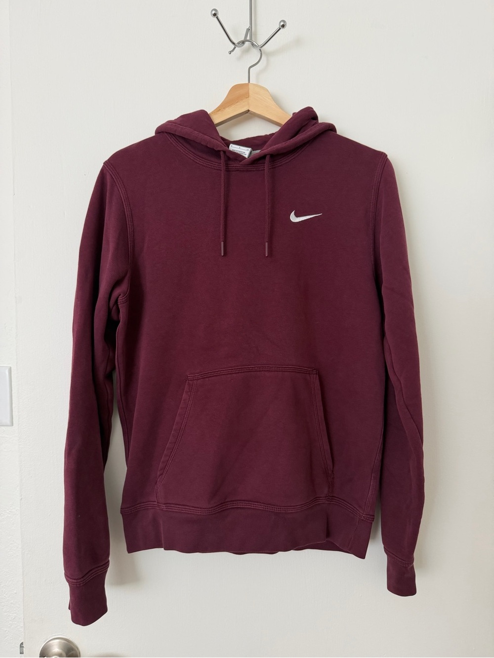 Nike Maroon Burgundy Hooded Sweatshirt with White Swoosh